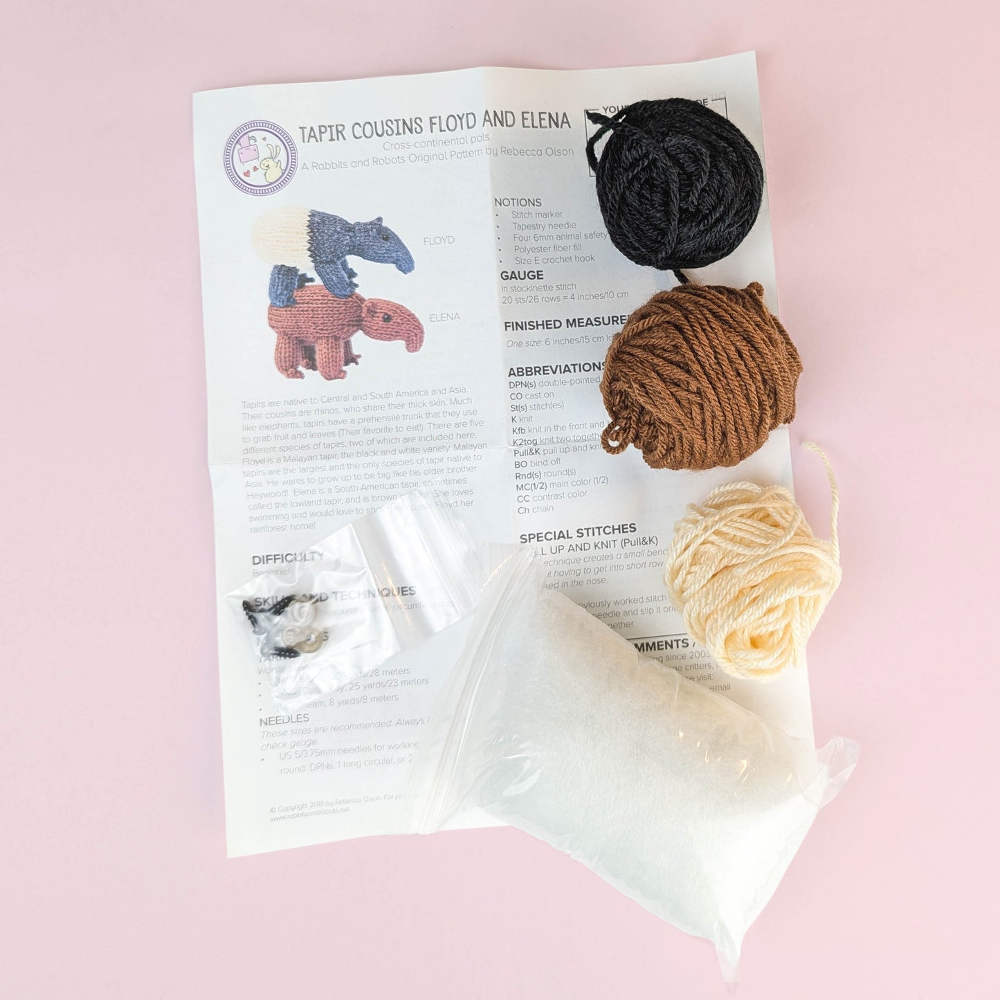 Floyd and Elena Mini Tapirs Knitting Kit