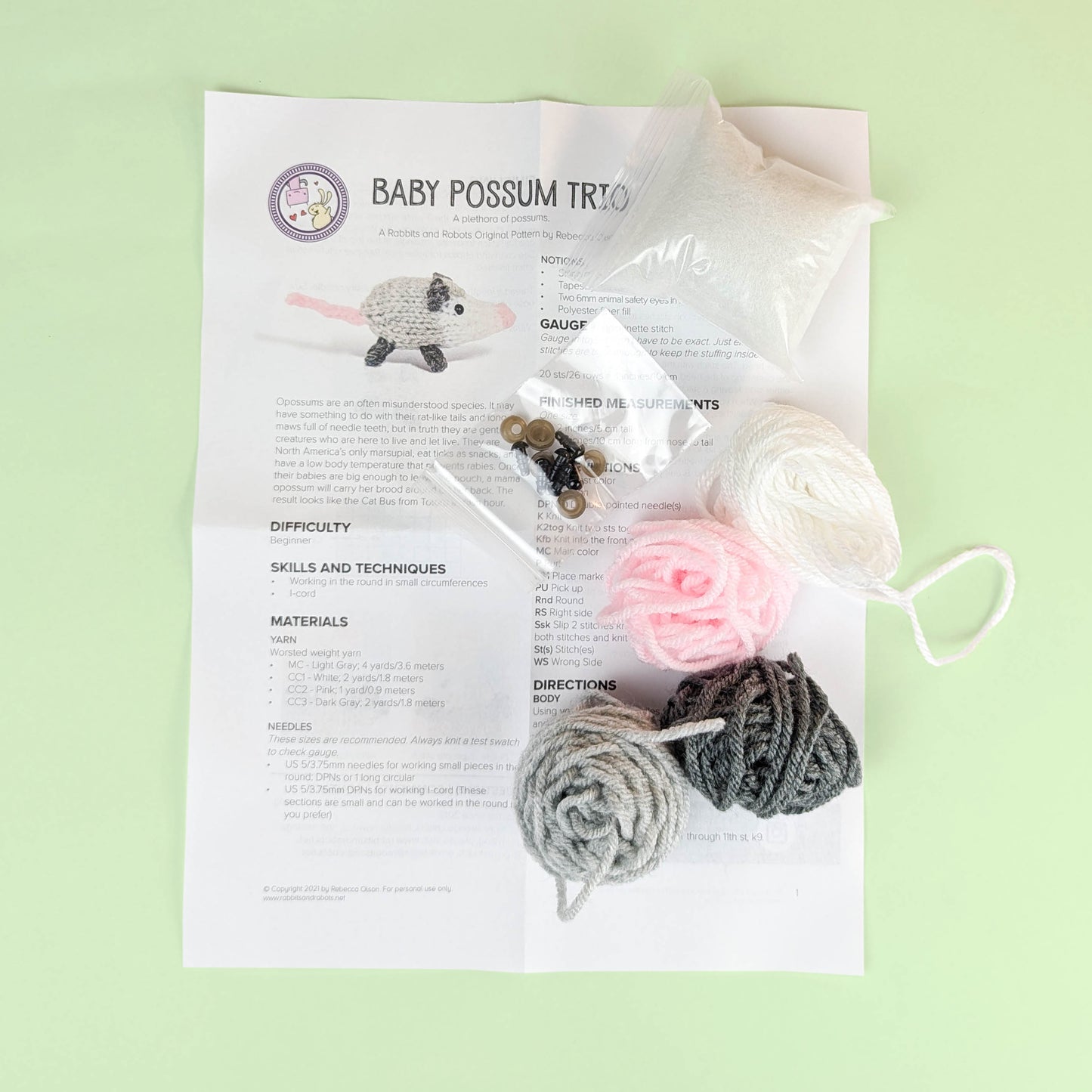 Baby Possum Trio Knitting Kit